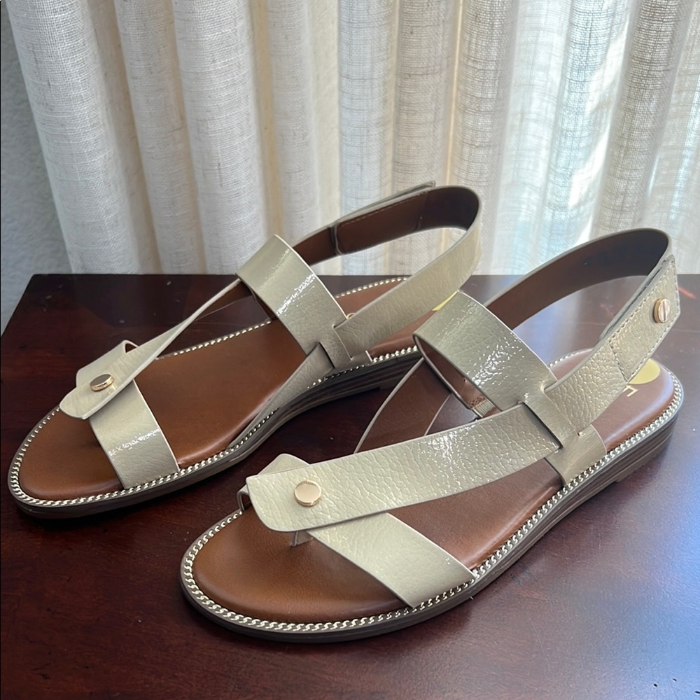 FRANCO SARTO Elegant Cream and Brown Cross-Strap leather Sandals with Slingback